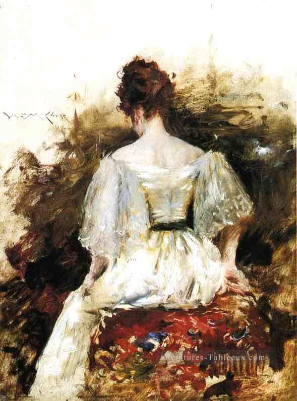 Portrait d’une femme La robe blanche William Merritt Chase Peintures à l'huile